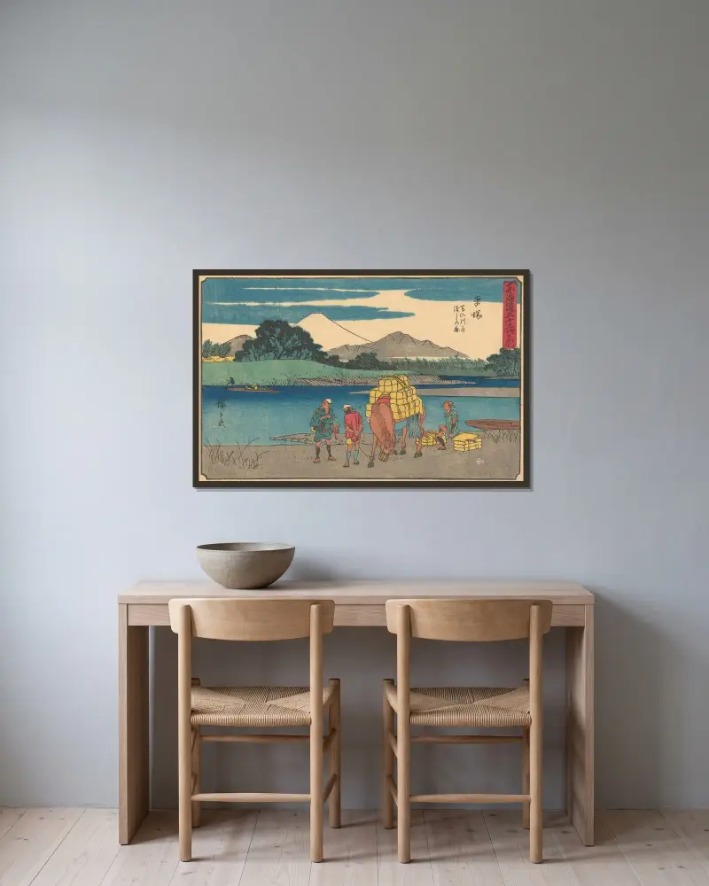 Hiratsuku von Utagawa Hiroshige gerahmt an einer Wand
