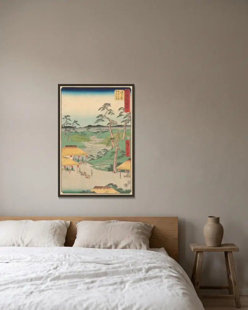 Hodogaya, 1855 von Utagawa Hiroshige gerahmt an einer Wand