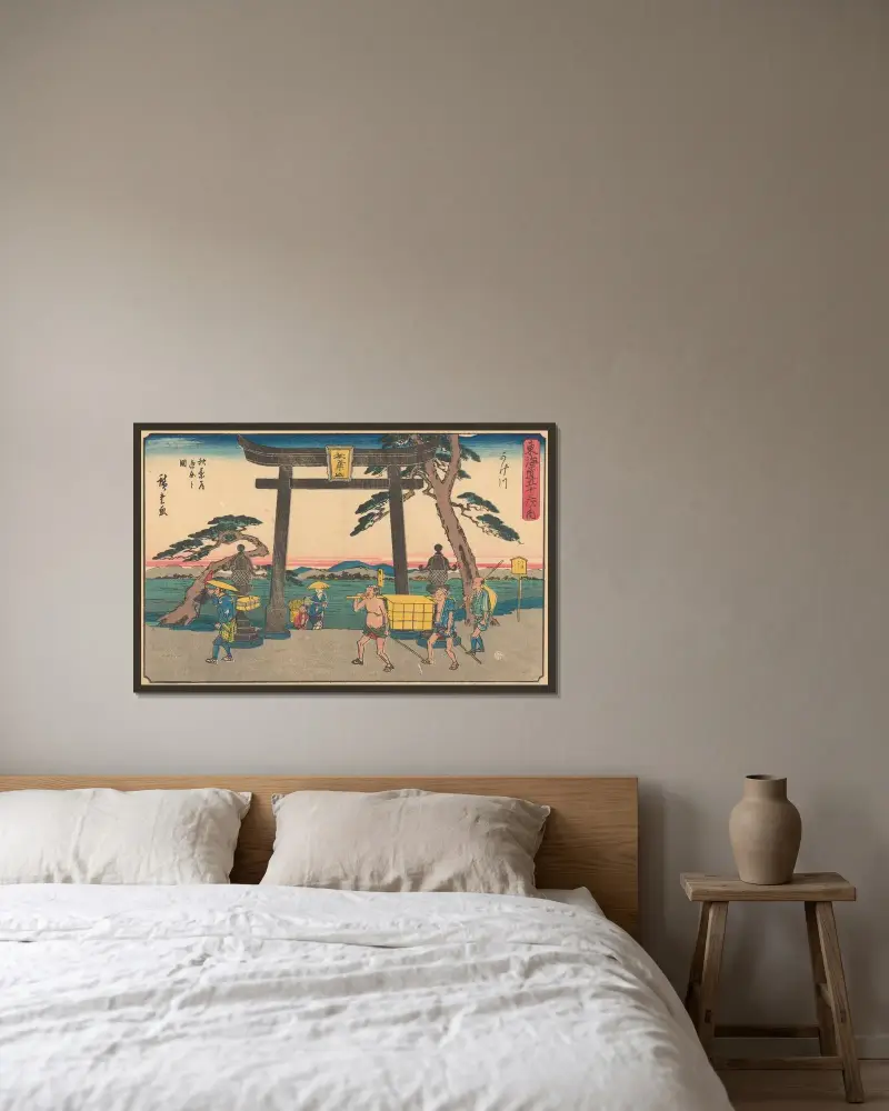 Kakegawa, 1841, Utagawa Hiroshige v rámu na stěně