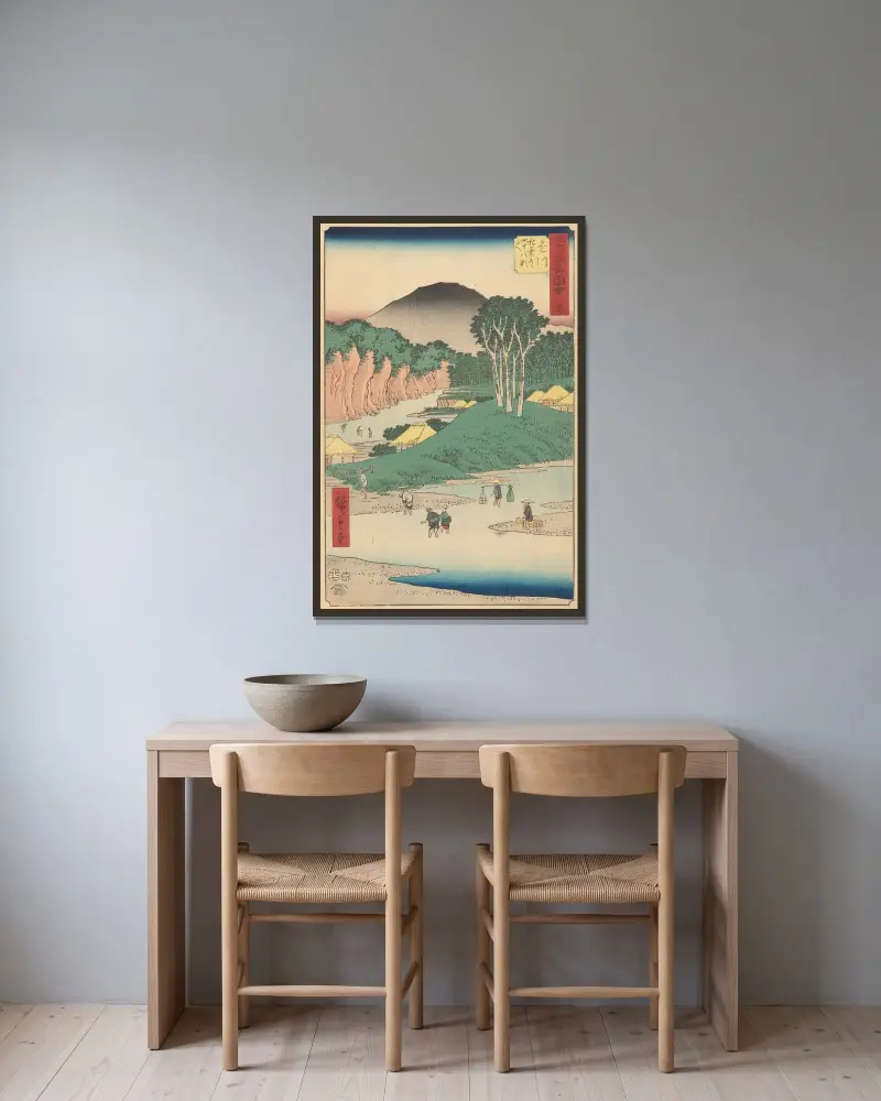 Kakegawa, 1855, Utagawa Hiroshige v rámu na stěně
