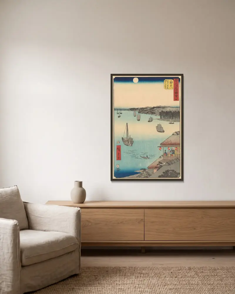 Kanagawa, 1855, Utagawa Hiroshige v rámu na stěně