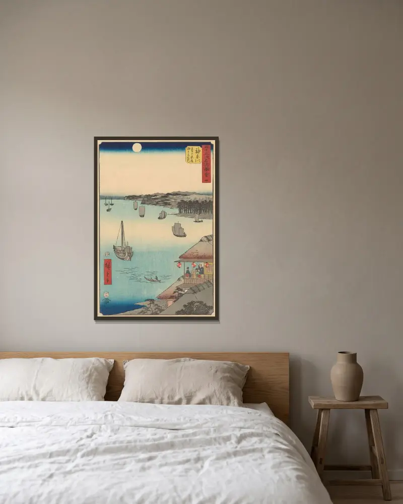 Kanagawa, 1855, Utagawa Hiroshige v rámu na stěně