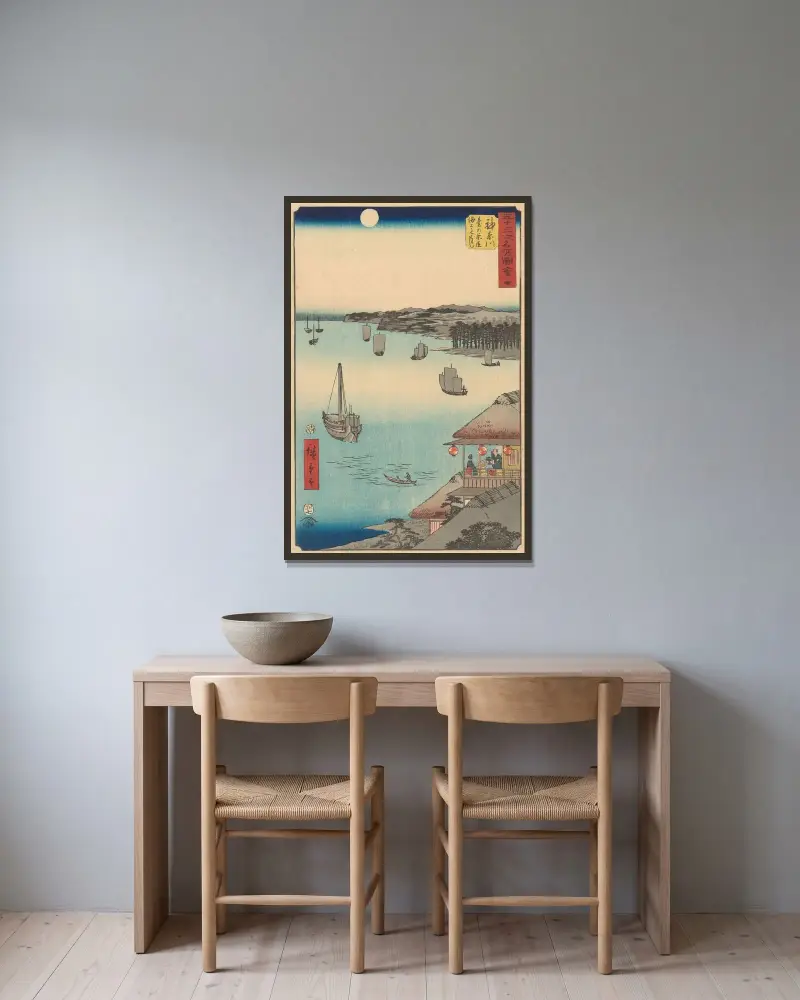 Kanagawa, 1855, Utagawa Hiroshige v rámu na stěně