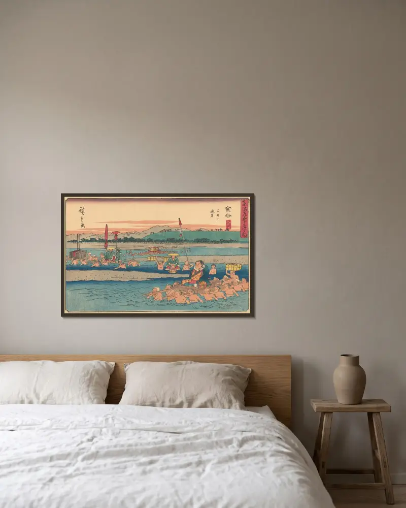 Kanaya, 1841 von Utagawa Hiroshige gerahmt an einer Wand