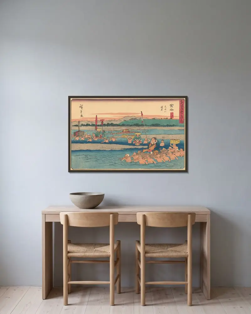 Kanaya, 1841 von Utagawa Hiroshige gerahmt an einer Wand