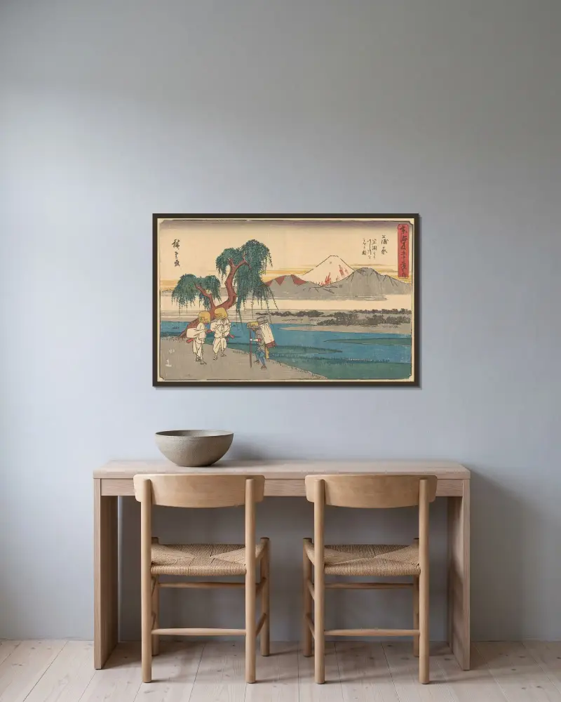 Kanbara, 1841, Utagawa Hiroshige v rámu na stěně