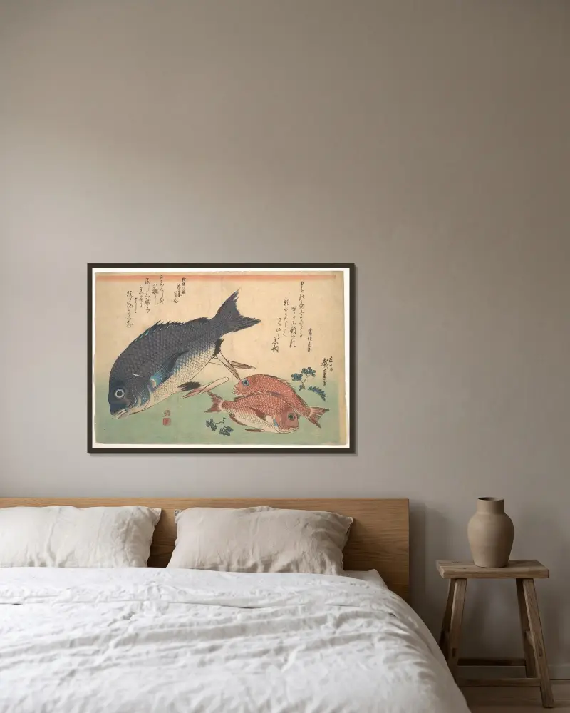 Kurodai and Kodai Fish with Bamboo Shoots and Berries av Utagawa Hiroshige inramad på en vägg