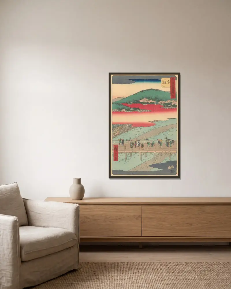 Kyoto, 1855 von Utagawa Hiroshige gerahmt an einer Wand