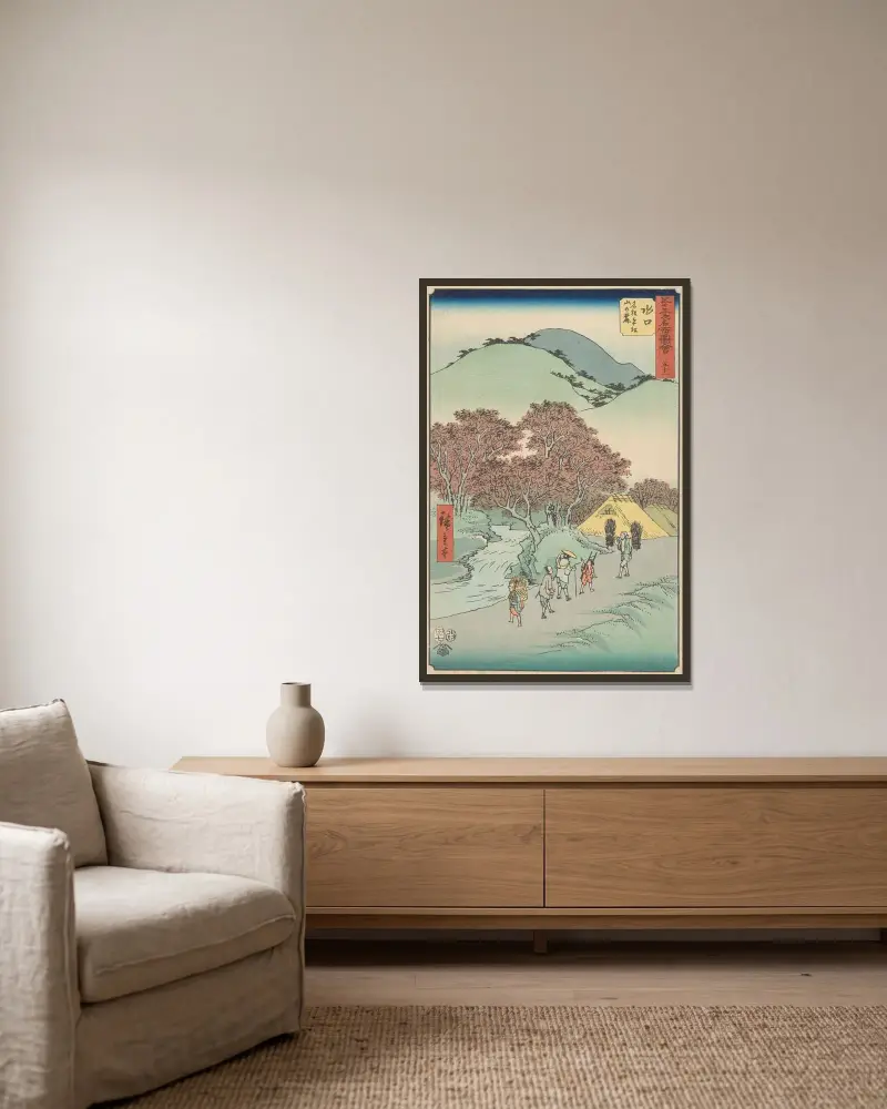Minakuchi, Utagawa Hiroshige v rámu na stěně
