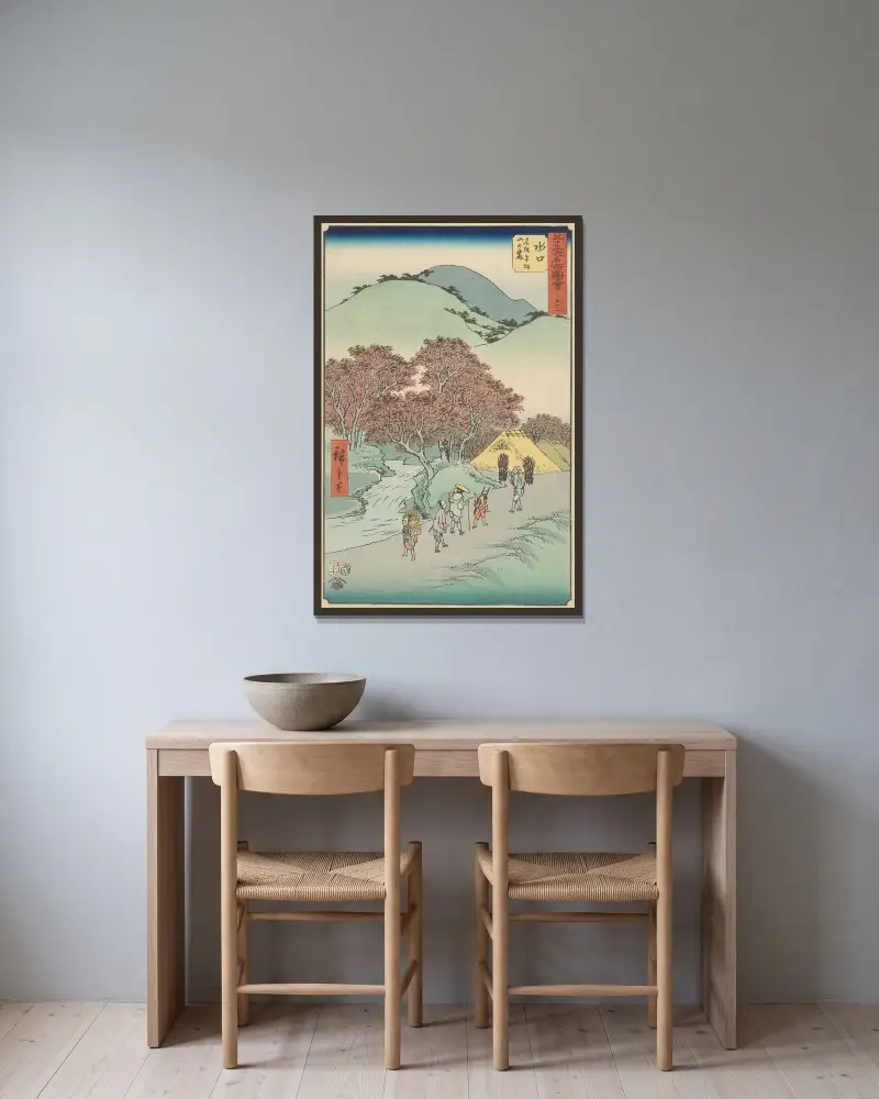 Minakuchi, Utagawa Hiroshige v rámu na stěně