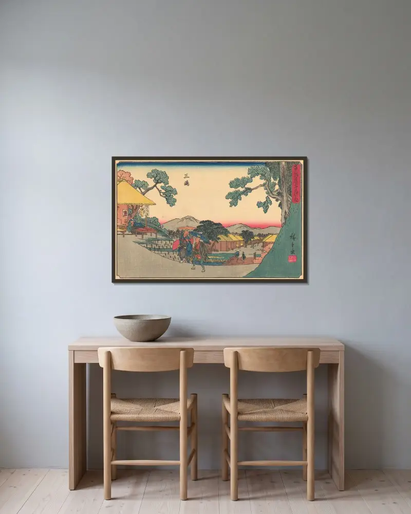 Mishima, 1841, Utagawa Hiroshige v rámu na stěně
