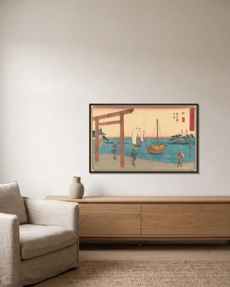 Miya, 1841 von Utagawa Hiroshige gerahmt an einer Wand