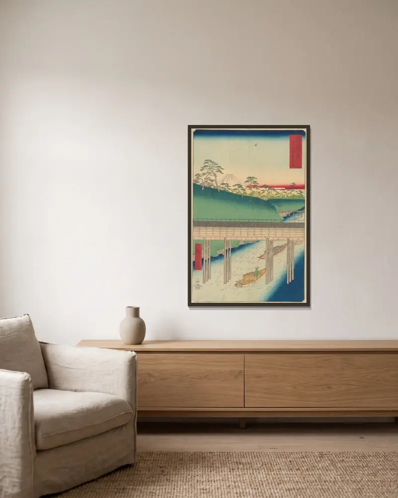 Ochanomizu Bridge av Utagawa Hiroshige inramad på en vägg