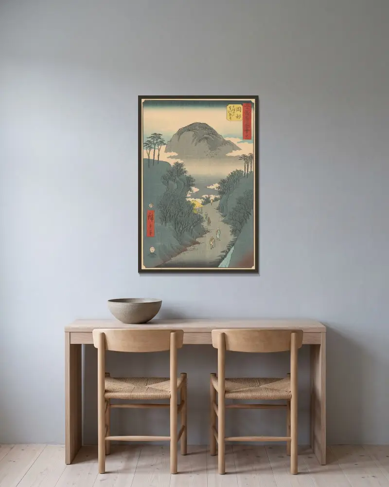Okabe, 1855, Utagawa Hiroshige v rámu na stěně