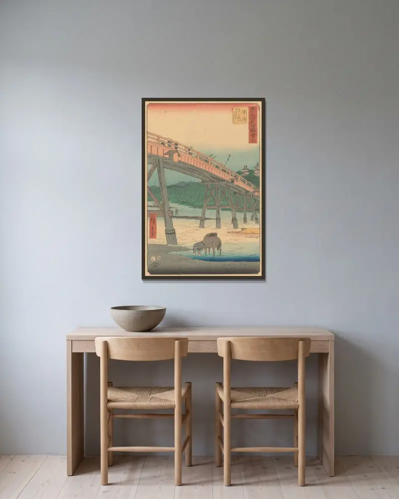 Okazaki, 1855 von Utagawa Hiroshige gerahmt an einer Wand