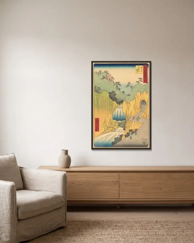 Sakanoshita av Utagawa Hiroshige inramad på en vägg