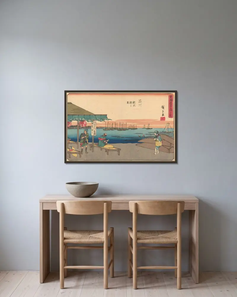 Shinagawa, 1841 von Utagawa Hiroshige gerahmt an einer Wand