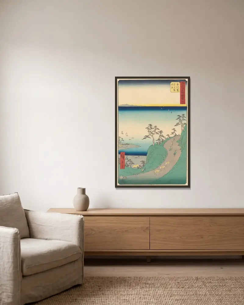 Shirasuka, 1855 von Utagawa Hiroshige gerahmt an einer Wand