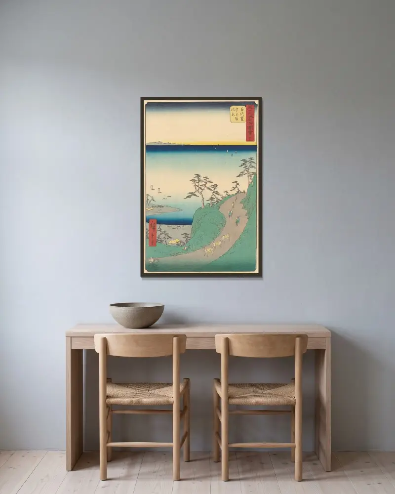 Shirasuka, 1855 von Utagawa Hiroshige gerahmt an einer Wand