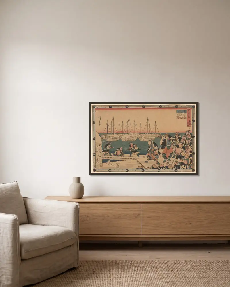 Rōninové na cestě, Utagawa Hiroshige v rámu na stěně