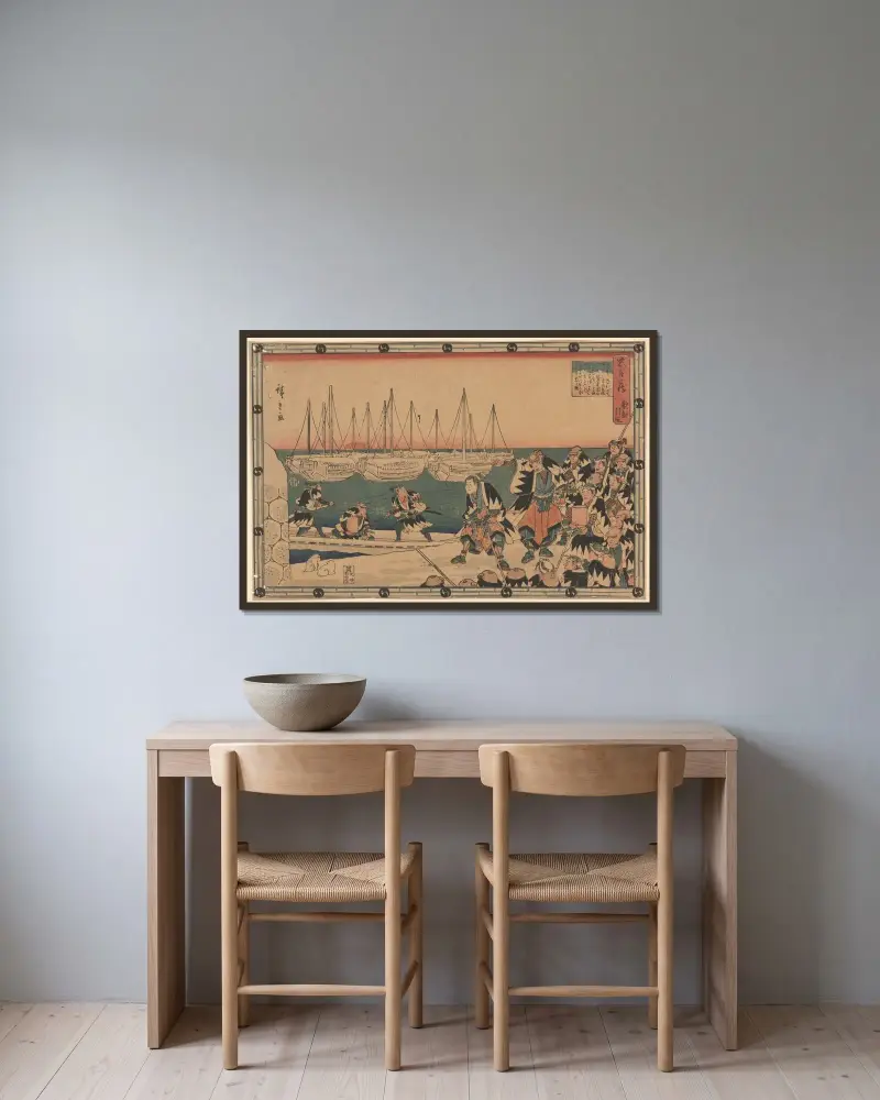 Rōninové na cestě, Utagawa Hiroshige v rámu na stěně