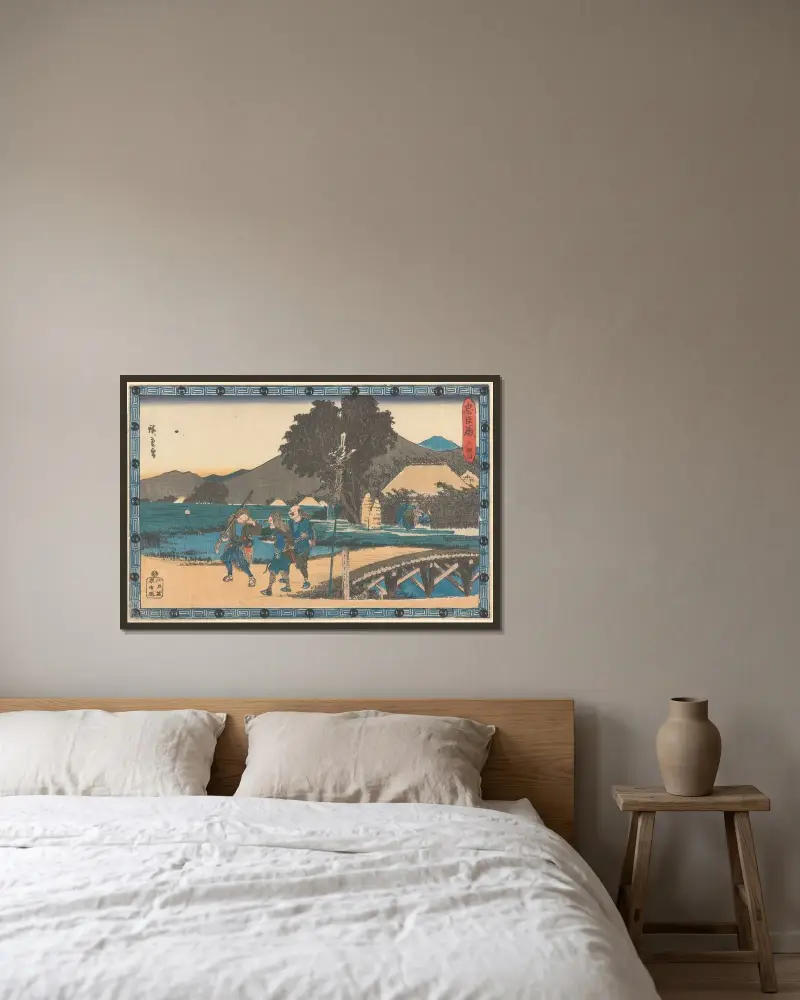 Three Ronin on Road av Utagawa Hiroshige inramad på en vägg