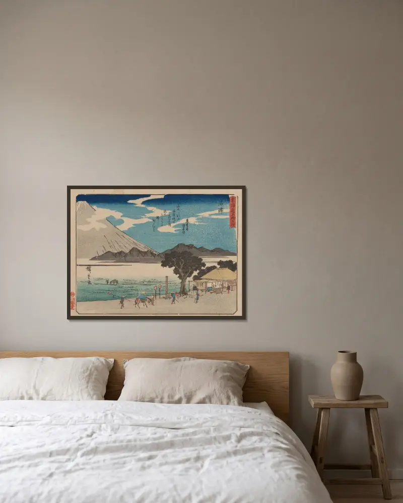 Tokaido gojusantsugi, Pl.13 av Utagawa Hiroshige inramad på en vägg