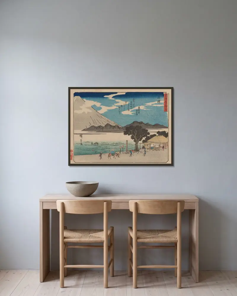 Tokaido gojusantsugi, Pl.13 av Utagawa Hiroshige inramad på en vägg