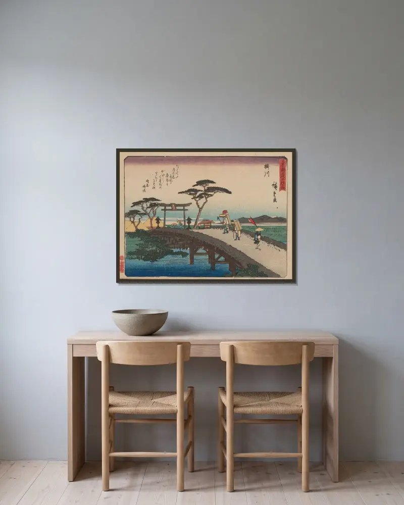 Tokaido gojusantsugi, Pl.27 av Utagawa Hiroshige inramad på en vägg