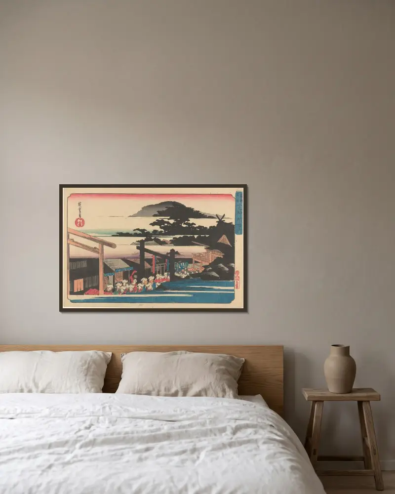 Toto Meisho Shiba Shimei av Utagawa Hiroshige inramad på en vägg