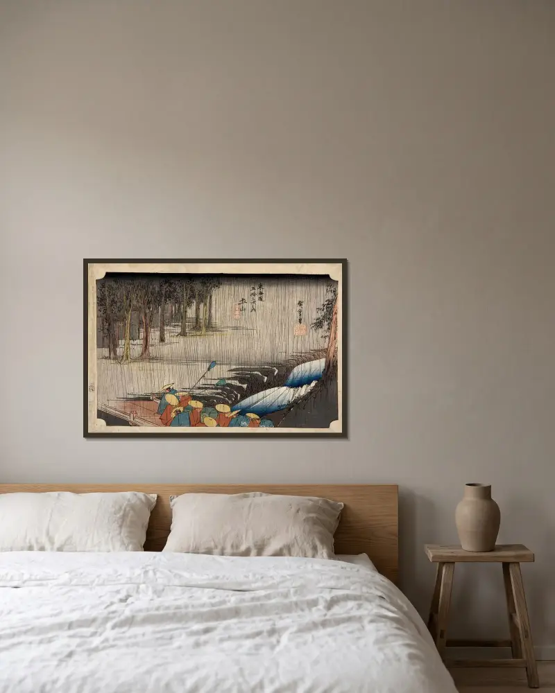 Tsuchiyama – Frühlingsregen von Utagawa Hiroshige gerahmt an einer Wand