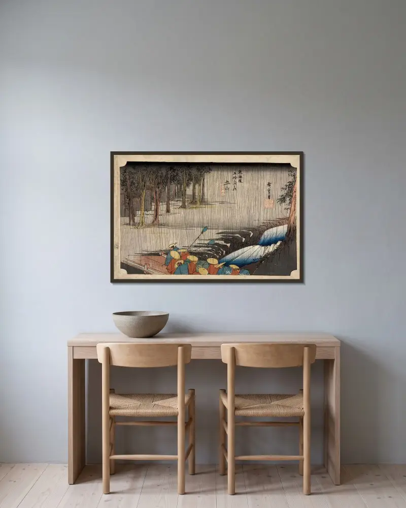 Tsuchiyama – Frühlingsregen von Utagawa Hiroshige gerahmt an einer Wand
