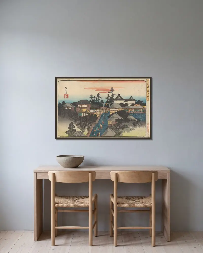 Ushima Shrine in Hongo District av Utagawa Hiroshige inramad på en vägg