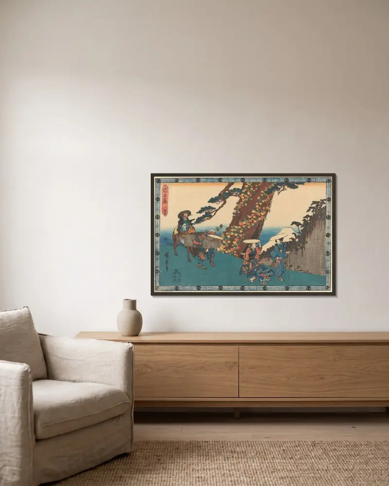 Hochzeitsprozession von Utagawa Hiroshige gerahmt an einer Wand