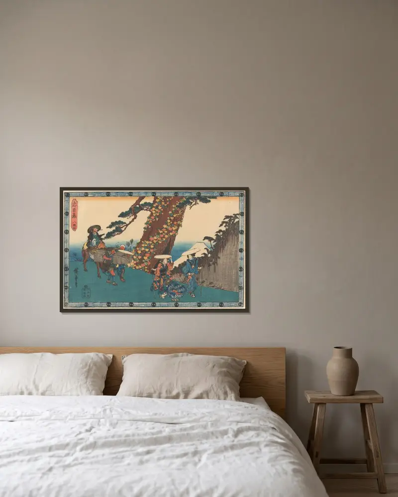 Hochzeitsprozession von Utagawa Hiroshige gerahmt an einer Wand