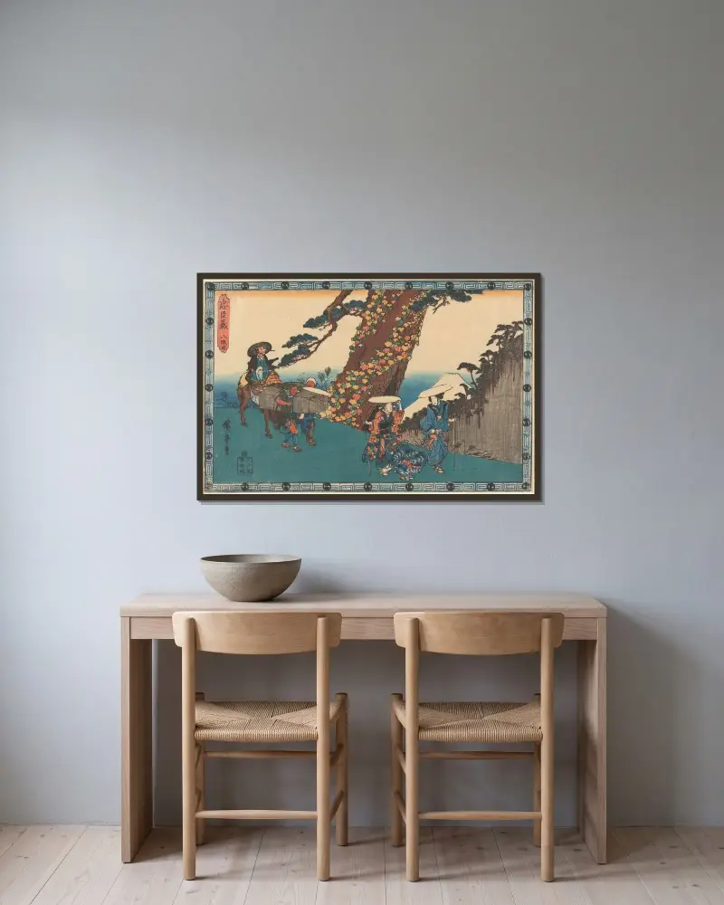 Hochzeitsprozession von Utagawa Hiroshige gerahmt an einer Wand