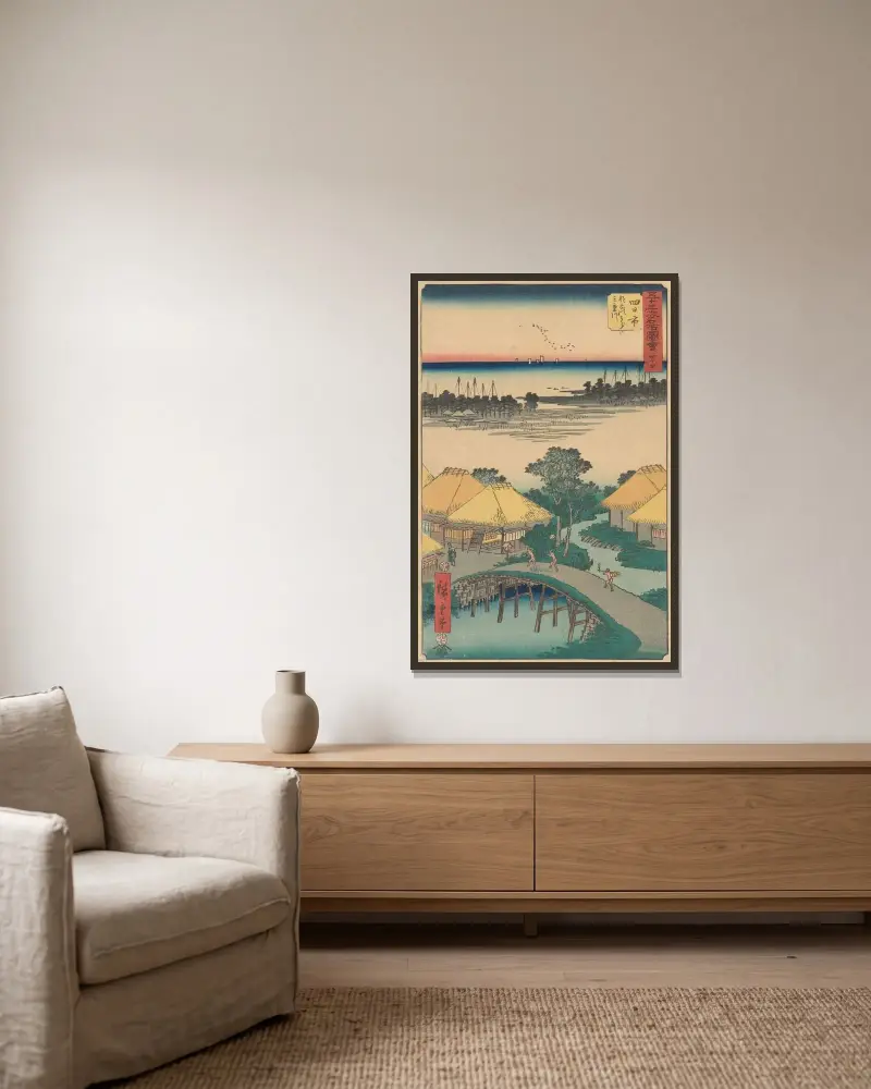 Yokkaichi von Utagawa Hiroshige gerahmt an einer Wand
