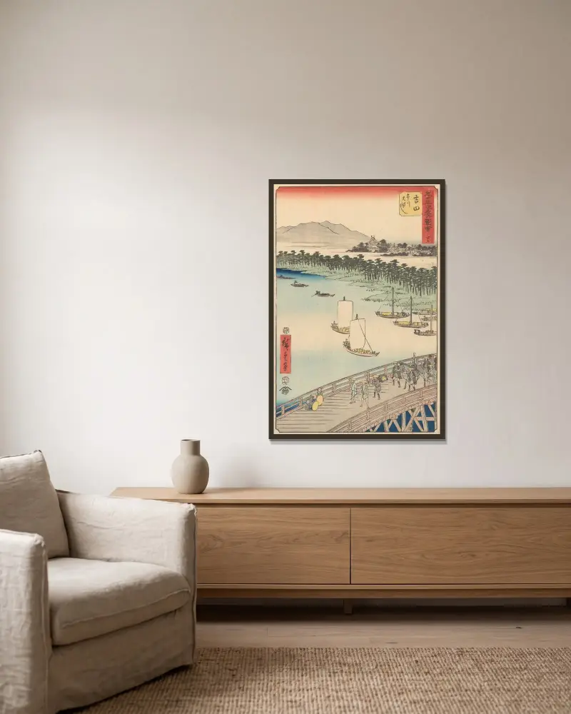 Yoshida von Utagawa Hiroshige gerahmt an einer Wand