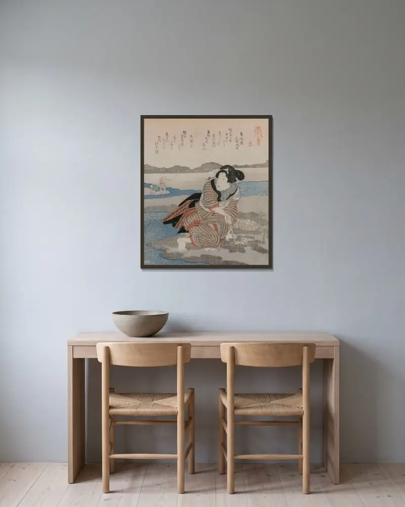 A Low Tide Pentaptych Pl.4 av Utagawa Kuniyoshi inramad på en vägg