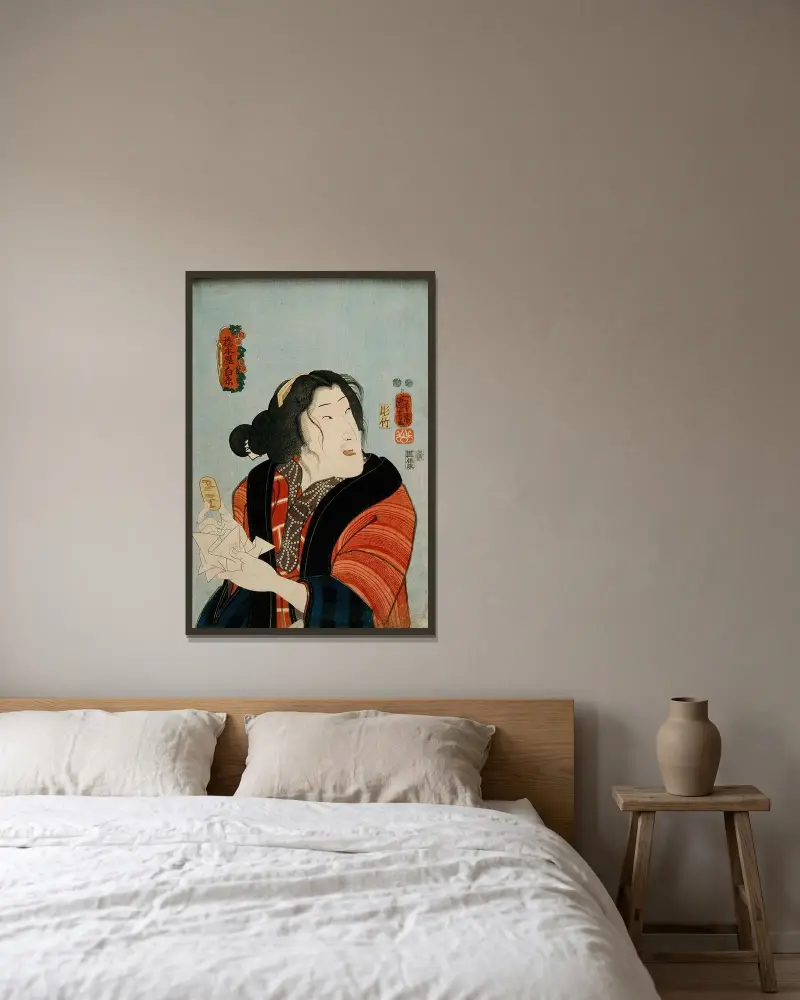 Bandō Shūka as Hashimotoya Shiraito av Utagawa Kuniyoshi inramad på en vägg