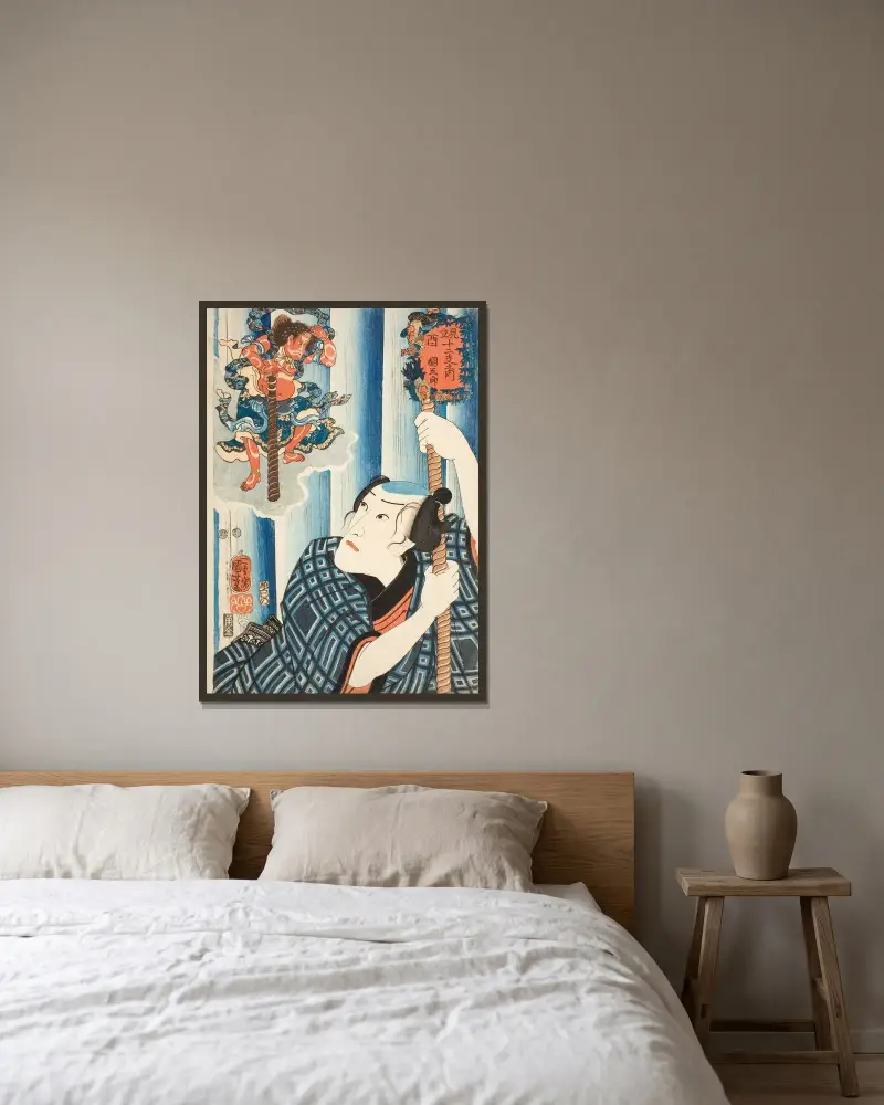 Huhn; Tsunagorō von Utagawa Kuniyoshi gerahmt an einer Wand