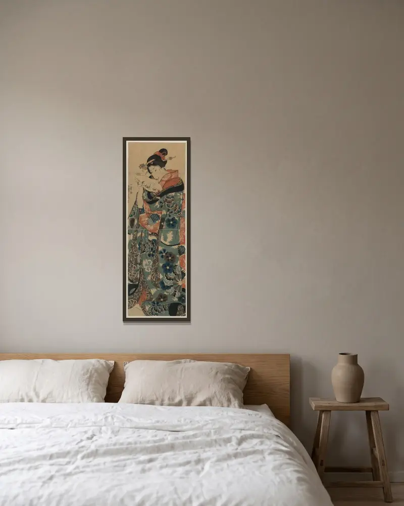 Fumi yomu musume av Utagawa Kuniyoshi inramad på en vägg