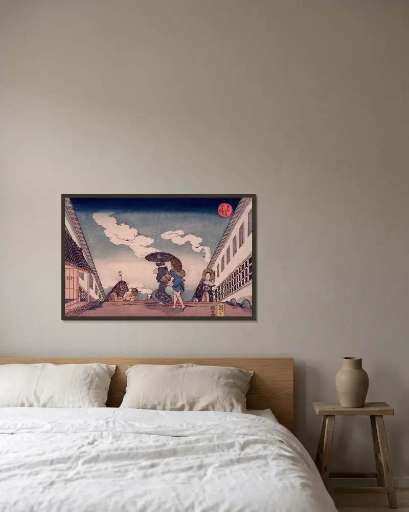 Kasumigaseki av Utagawa Kuniyoshi inramad på en vägg