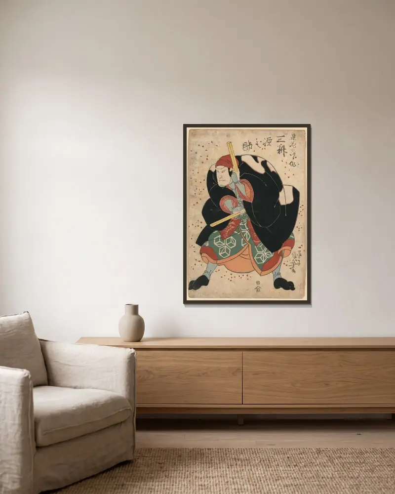 Mimasu Gennosuke som Naniwa no Jirosaku av Utagawa Kuniyoshi inramad på en vägg