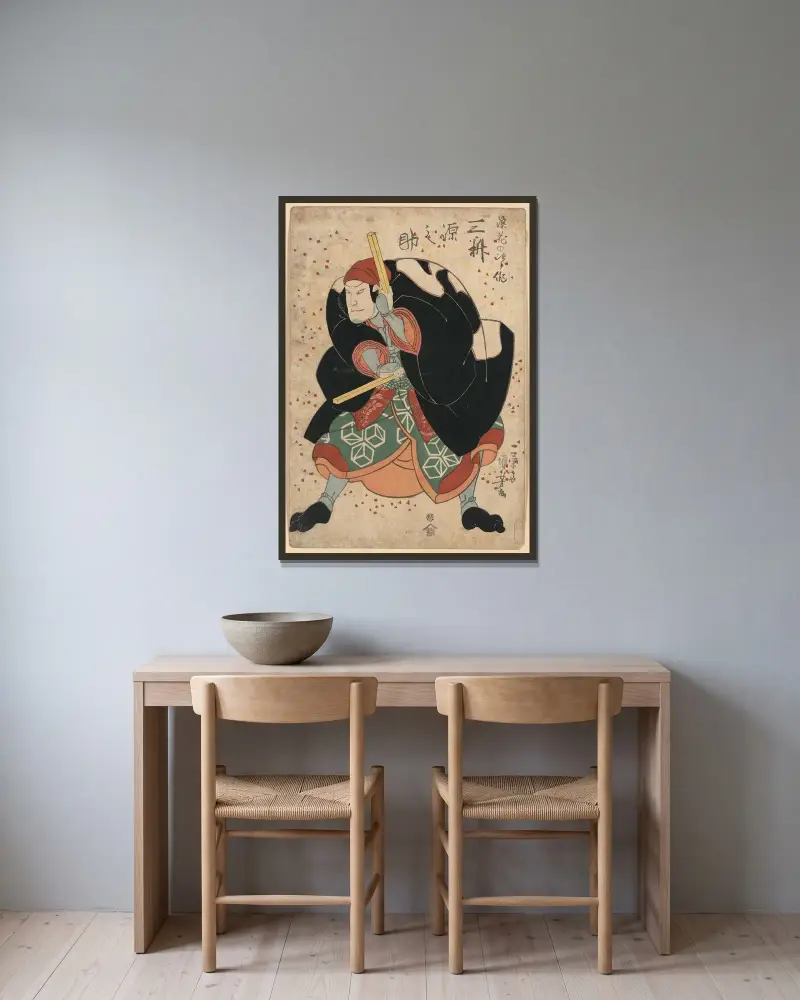 Mimasu Gennosuke som Naniwa no Jirosaku av Utagawa Kuniyoshi inramad på en vägg