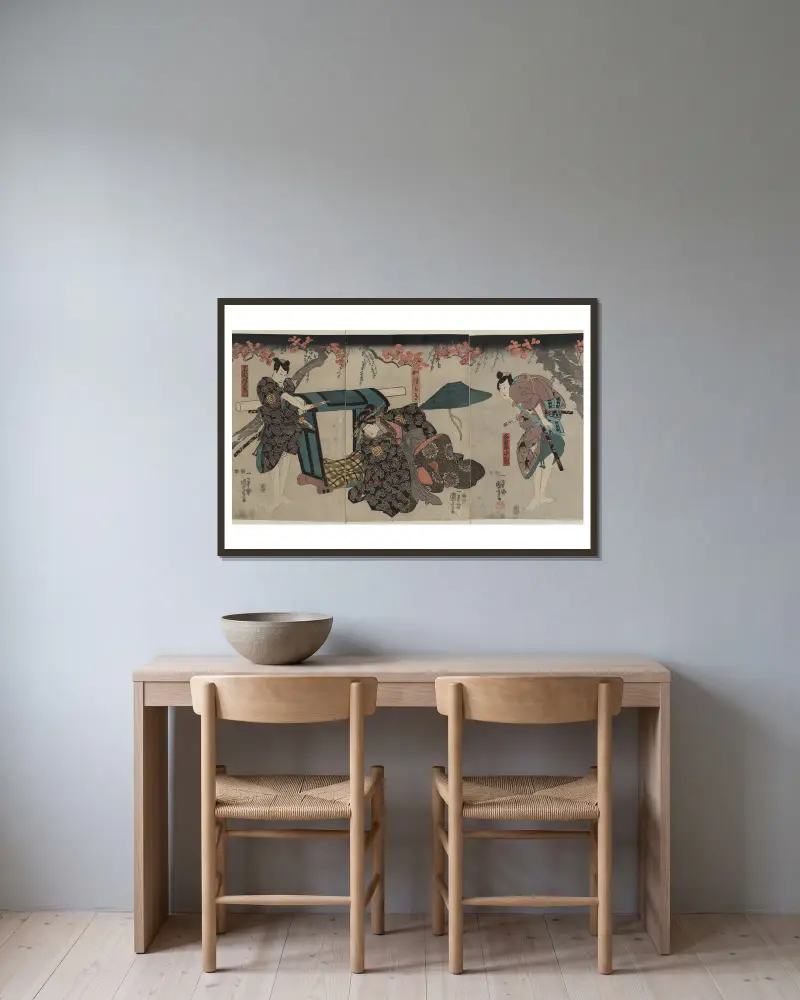 Nagoya sanzaburō fuwa banzaemon katsuragi av Utagawa Kuniyoshi inramad på en vägg