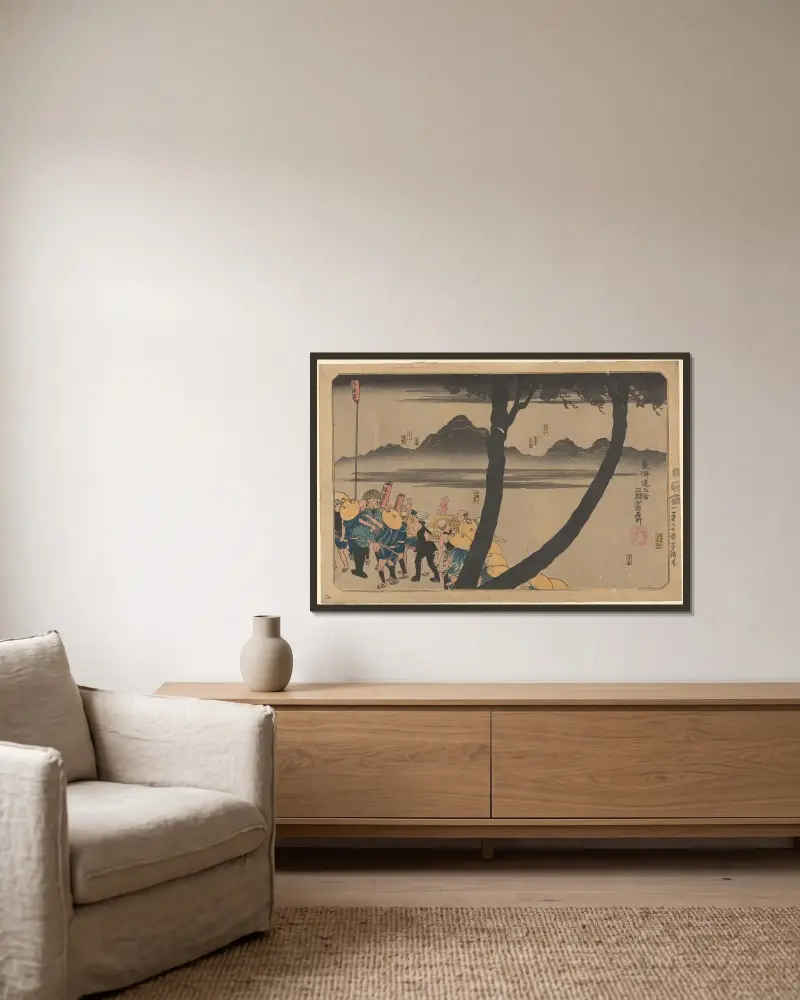 Noční průvod u řeky, Utagawa Kuniyoshi v rámu na stěně