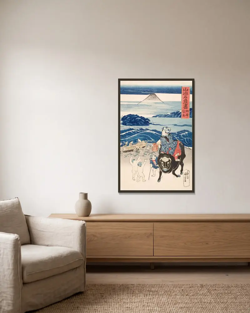 Sagami; Fisherman unloading Bonito av Utagawa Kuniyoshi inramad på en vägg