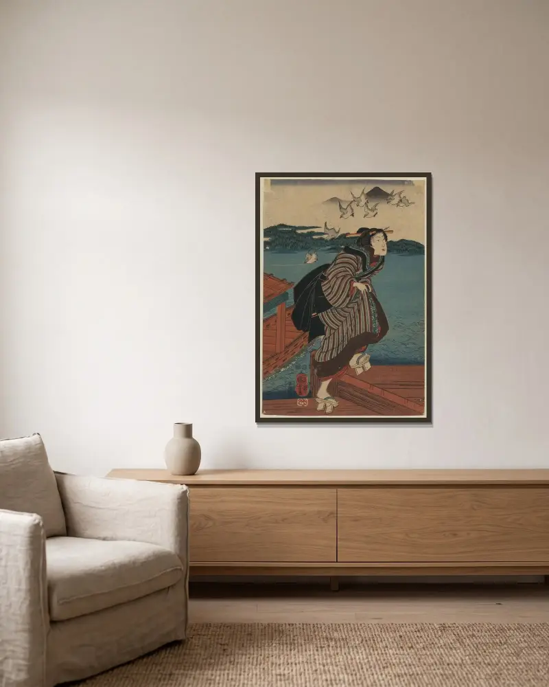 Sanbashi no onna av Utagawa Kuniyoshi inramad på en vägg