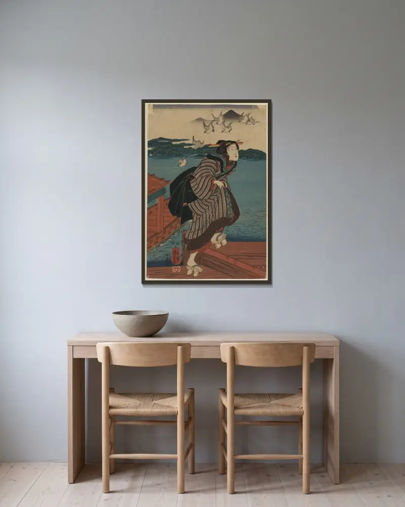 Sanbashi no onna av Utagawa Kuniyoshi inramad på en vägg
